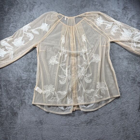 Soft Surroundings Sheer Mesh Embroidered Pleated Tunic Top Beige Size 1X H304 - Picture 3 of 8